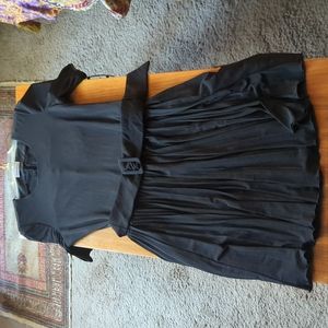 Puff Sleeve Calvin Klein Pleated Dress With Waist Belt